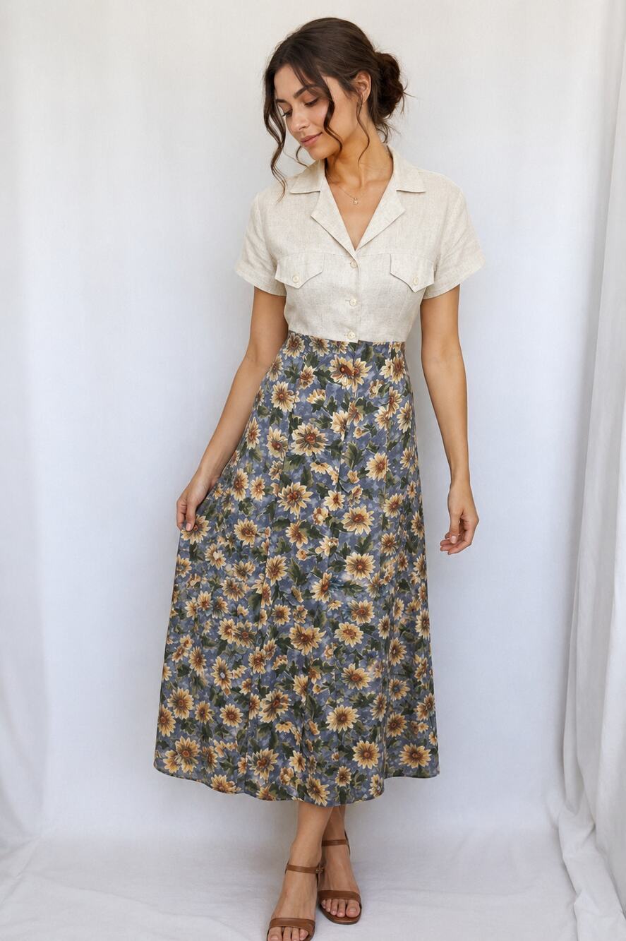 Vintage Frederick's of Hollywood Sunflower Floral Dress Women's M Cottagecore